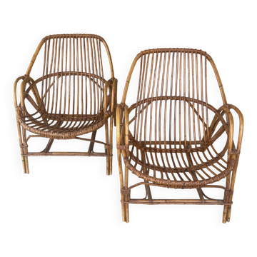 Paire de fauteuils en rotin vintage des années 60 – un intemporel parfait dedans comme dehors