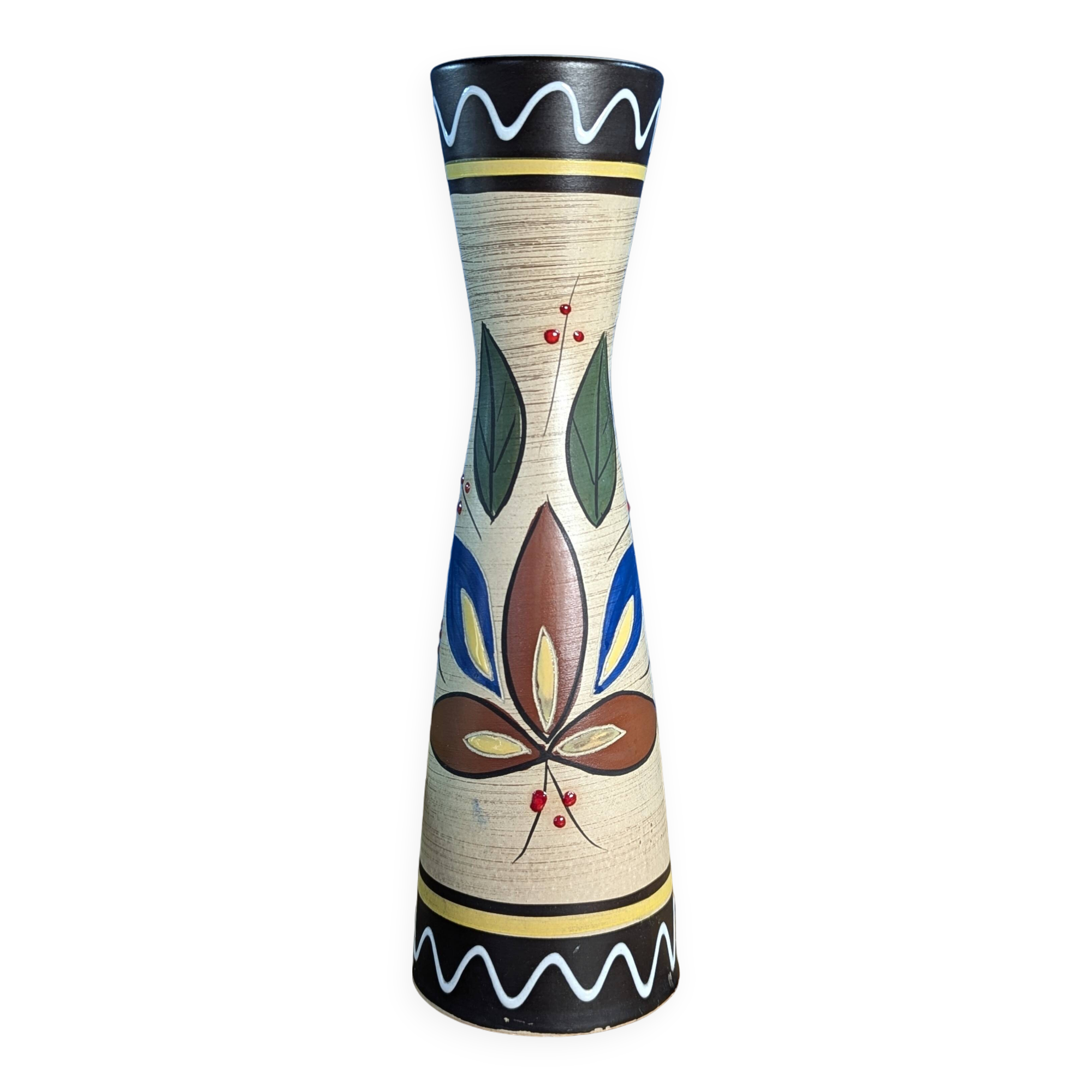 Diabolo vase West Germany MR Keramik leaves styles 70s vintage 28.5cm