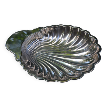 Coupe/plat/légumier forme coquille métal argenté