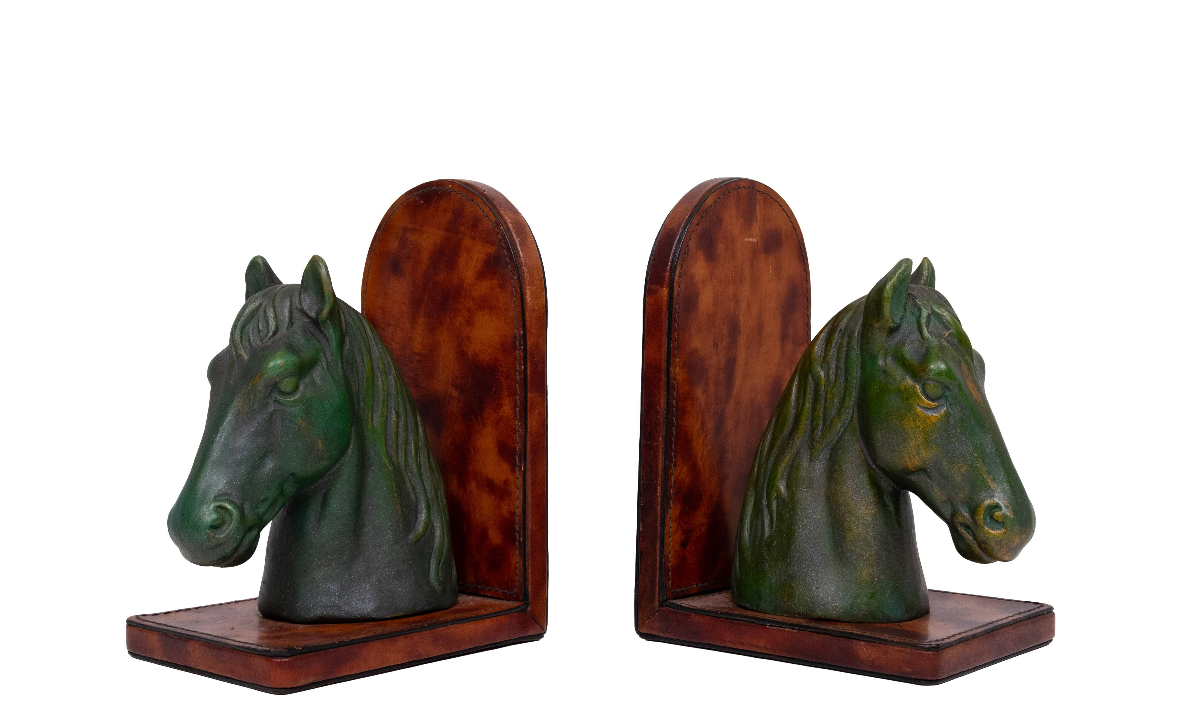 Ceramic and Leather Horses head bookends 1970s