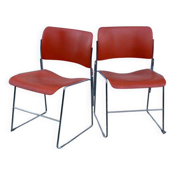 Paire de chaises de David ROWLAND Design US 1976 métal rouge et chrome