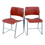 Pair of chairs by David Rowland, US Design, 1976, red metal and chrome