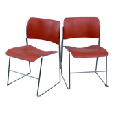 Pair of chairs by David Rowland, US Design, 1976, red metal and chrome