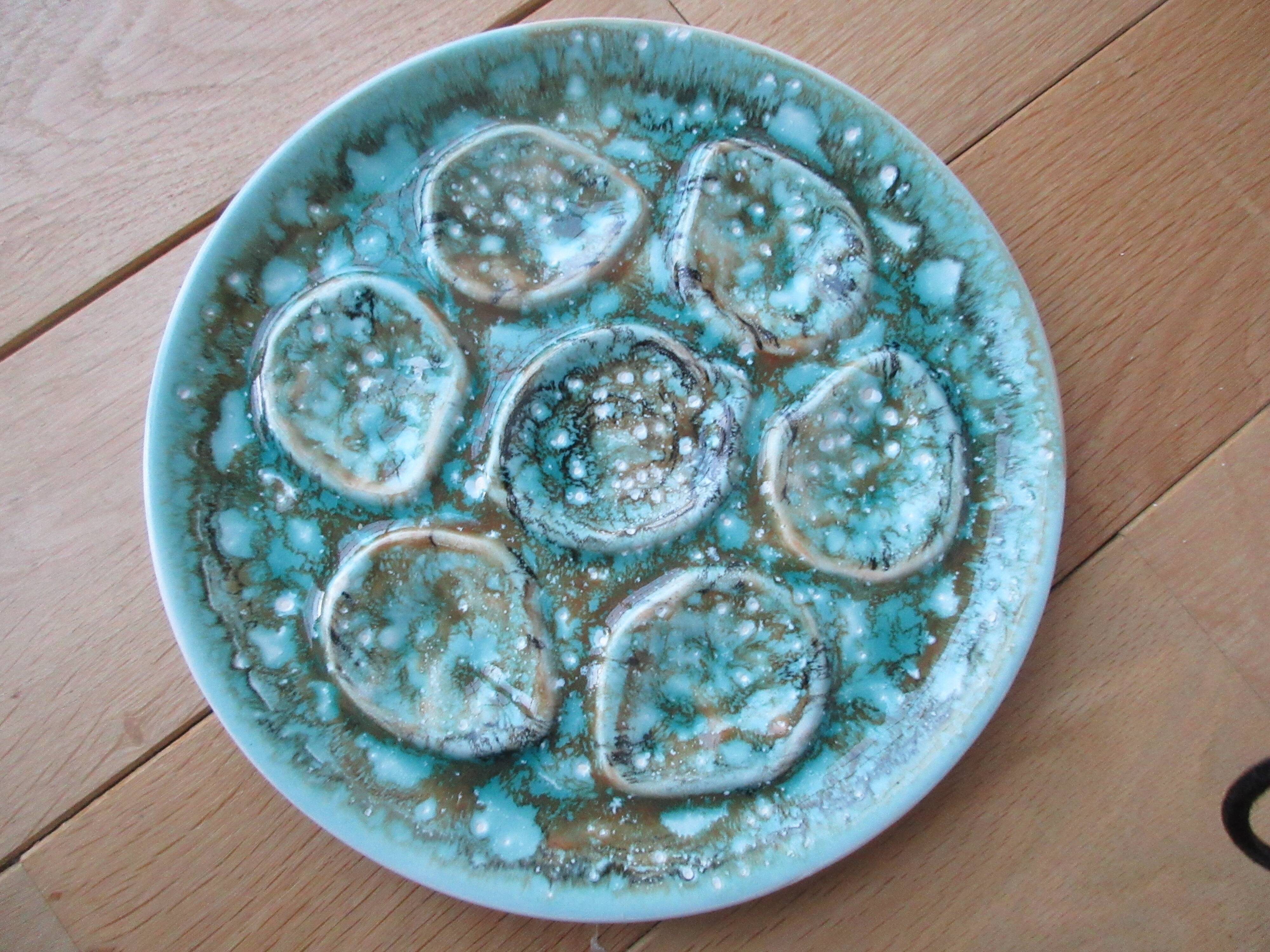 6 60s oyster plates green celadon Niderviller