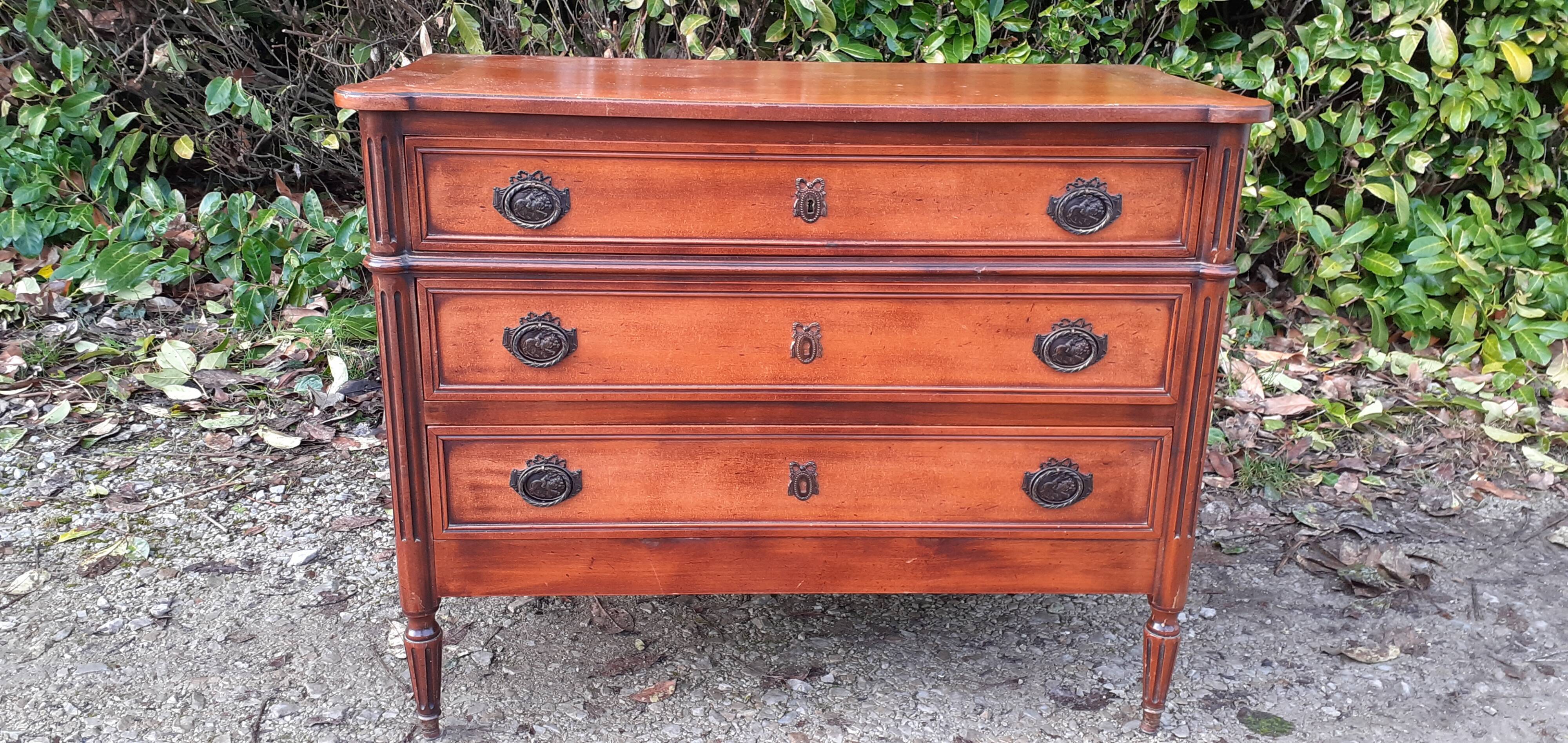 Chest of drawers 3 drawers louis XVl style wood and bronze