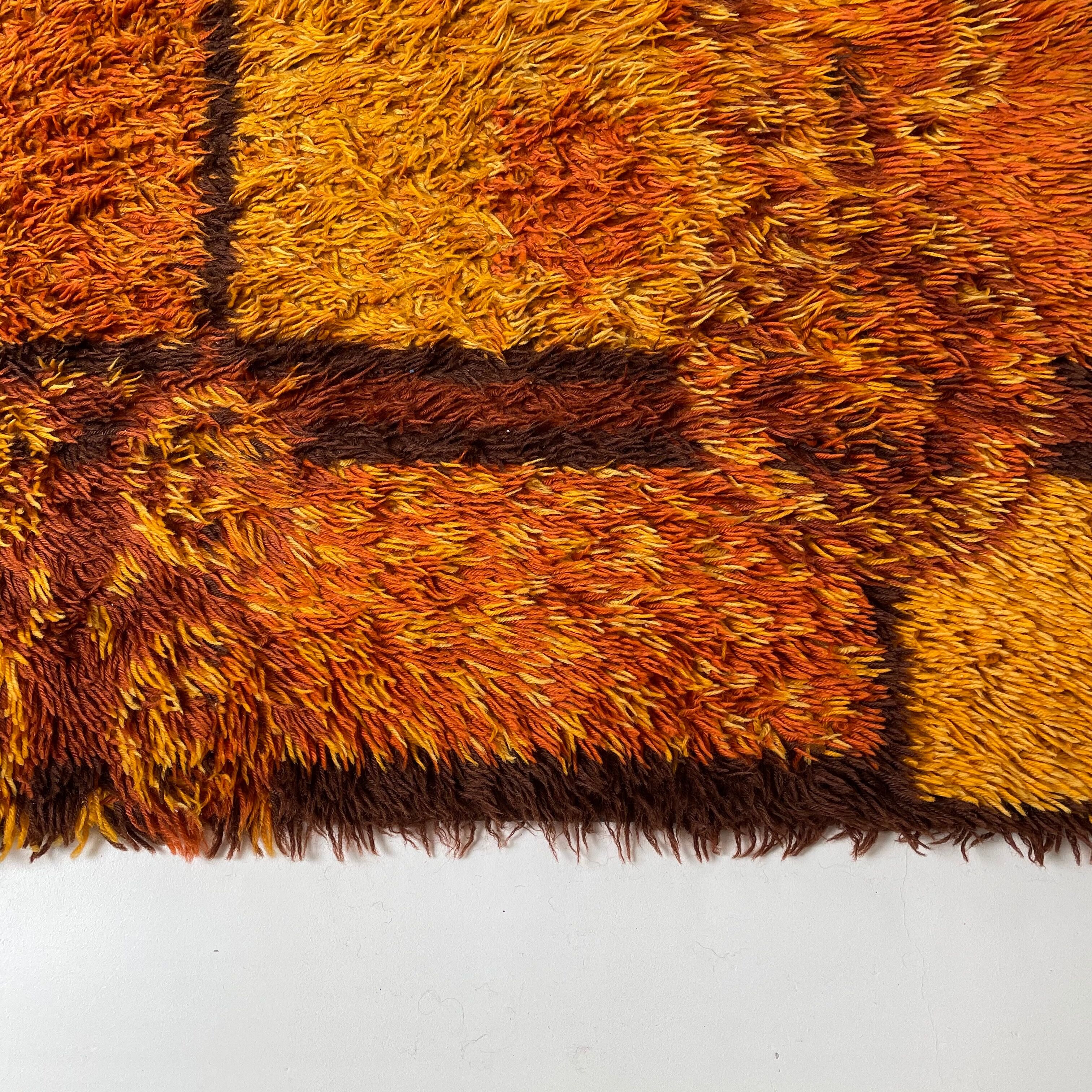 Original Scandinavian Square Pattern Rya Rug by Ege Taepper, 1960s, Denmark 96x161cm