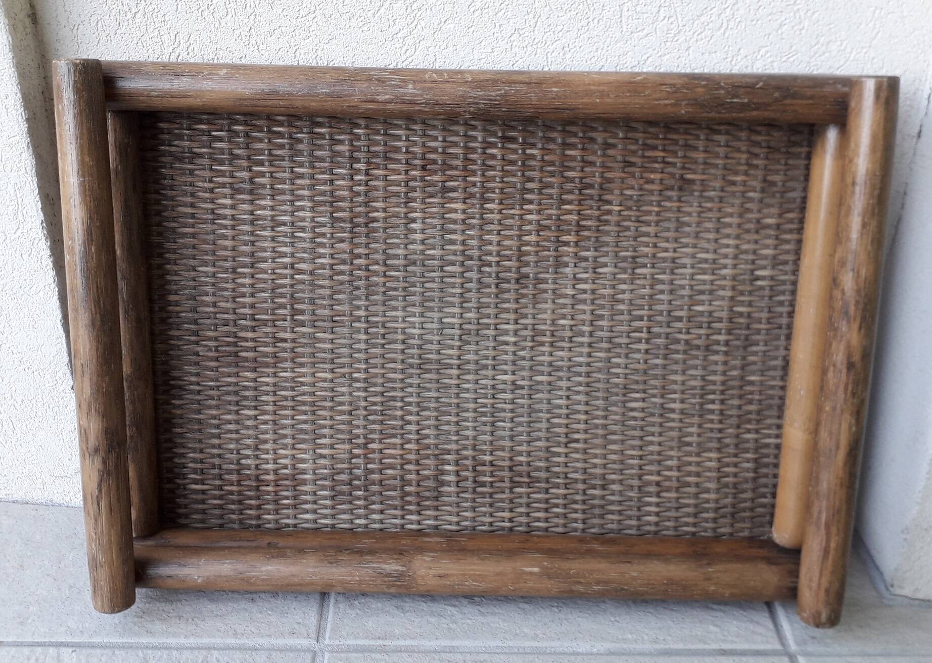 Wood and rattan tray