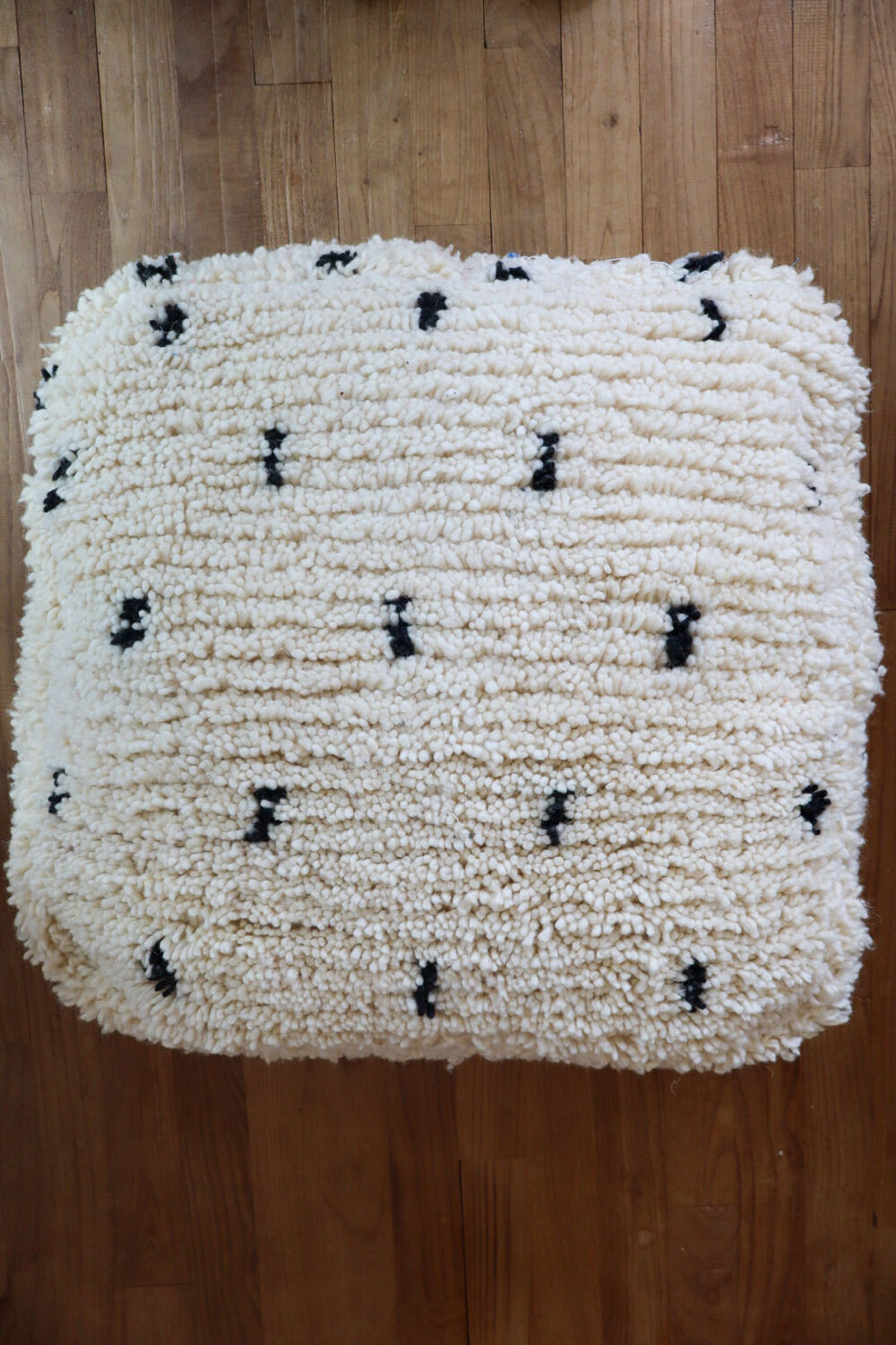 Moroccan Berber white pouf with bohemian polka dots