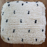 Moroccan Berber white pouf with bohemian polka dots