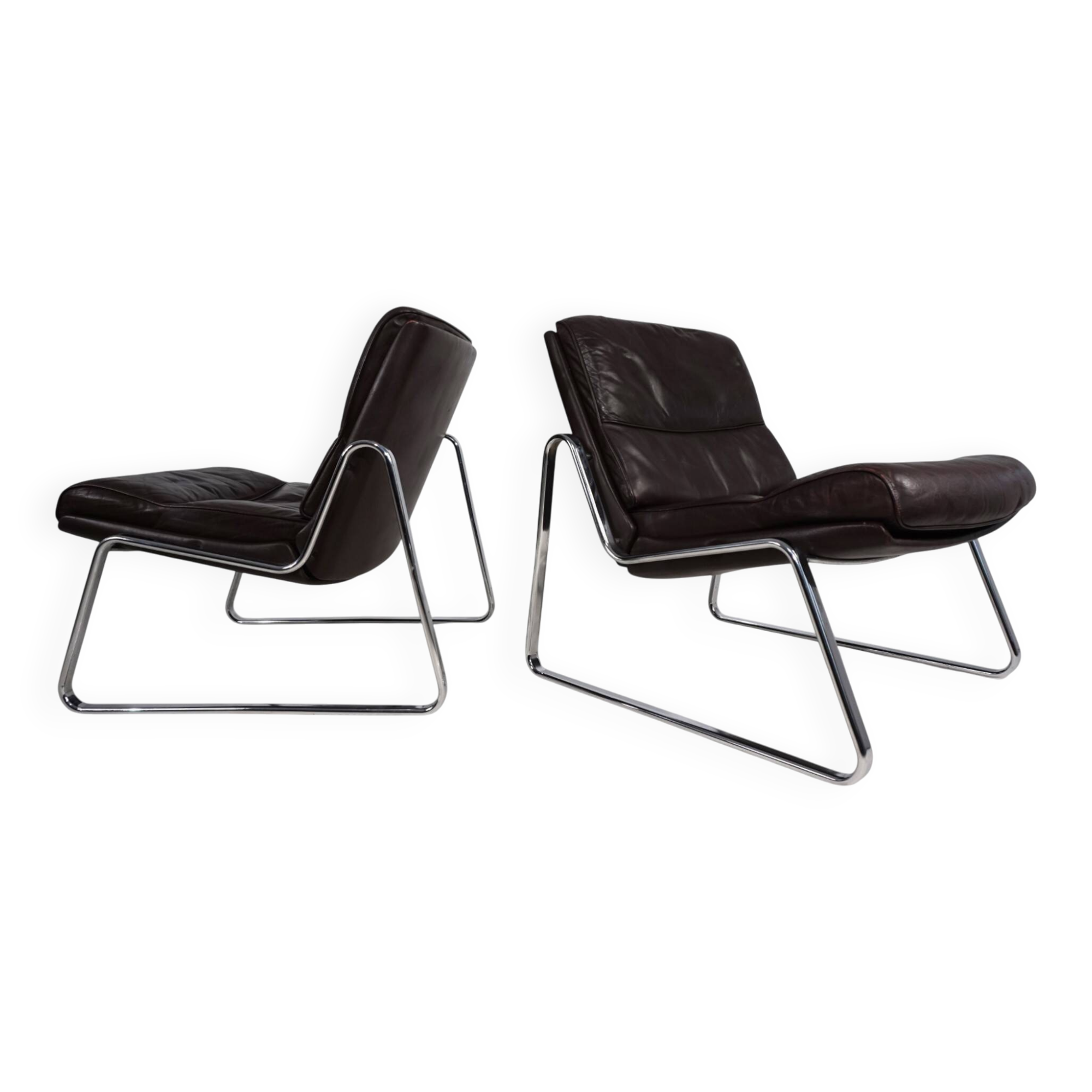 Set of 2 Drabert lounge chairs in brown leather by Gerd Lange, 1970