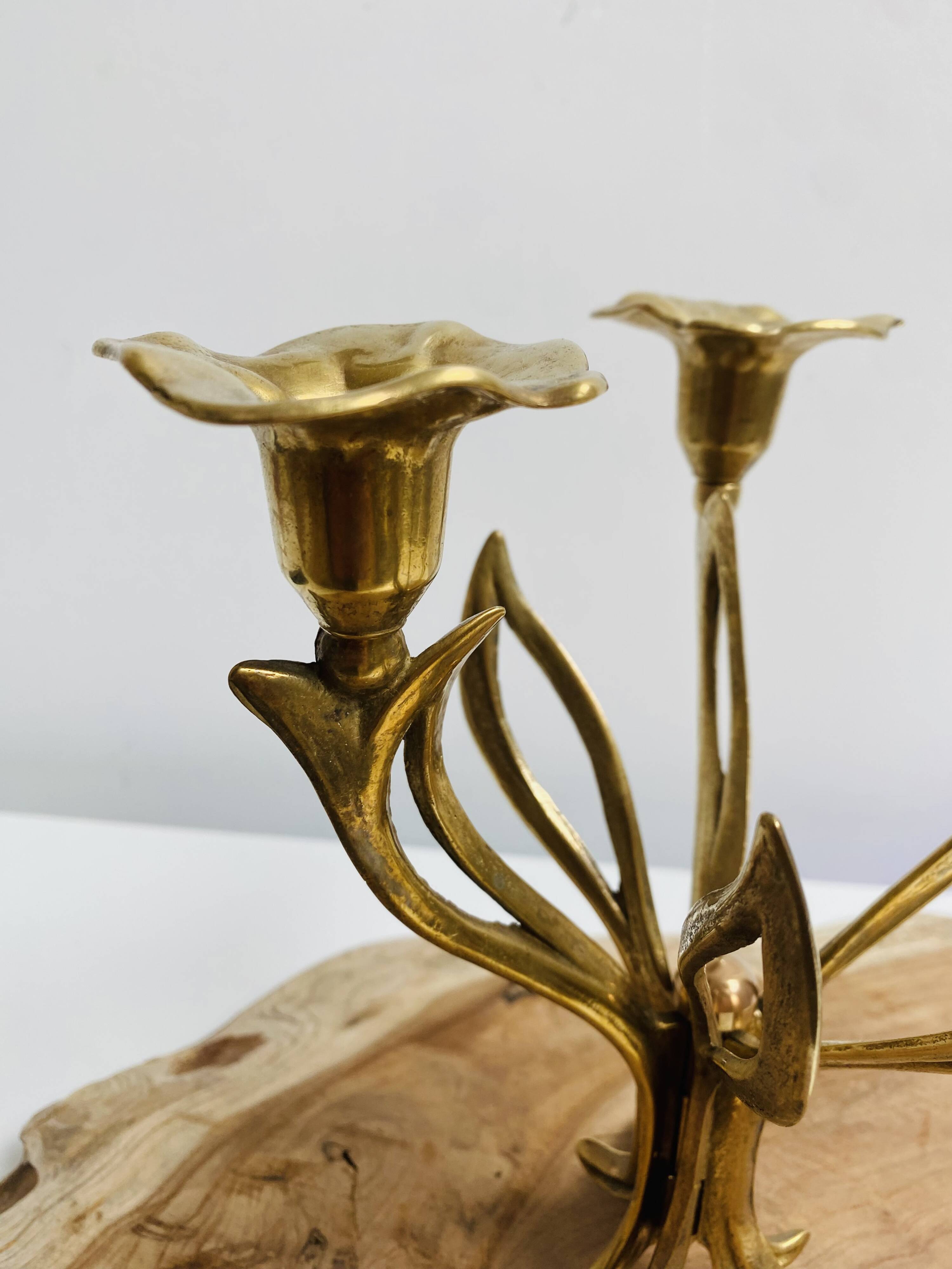 3-armed candlestick, brass flower bouquet