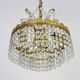 Old chandelier, brass crown ceiling light, 3 floors, 3 lights, glass pendants. 60s