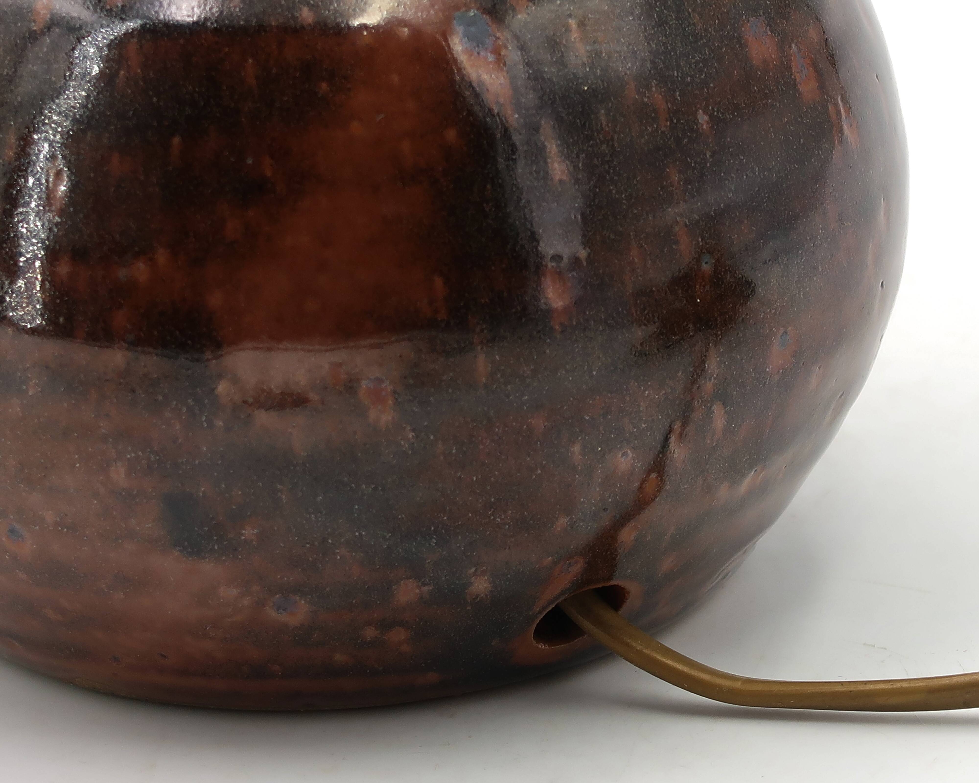 Dark brown stoneware ball lamp by Guy Baudat, 1970s