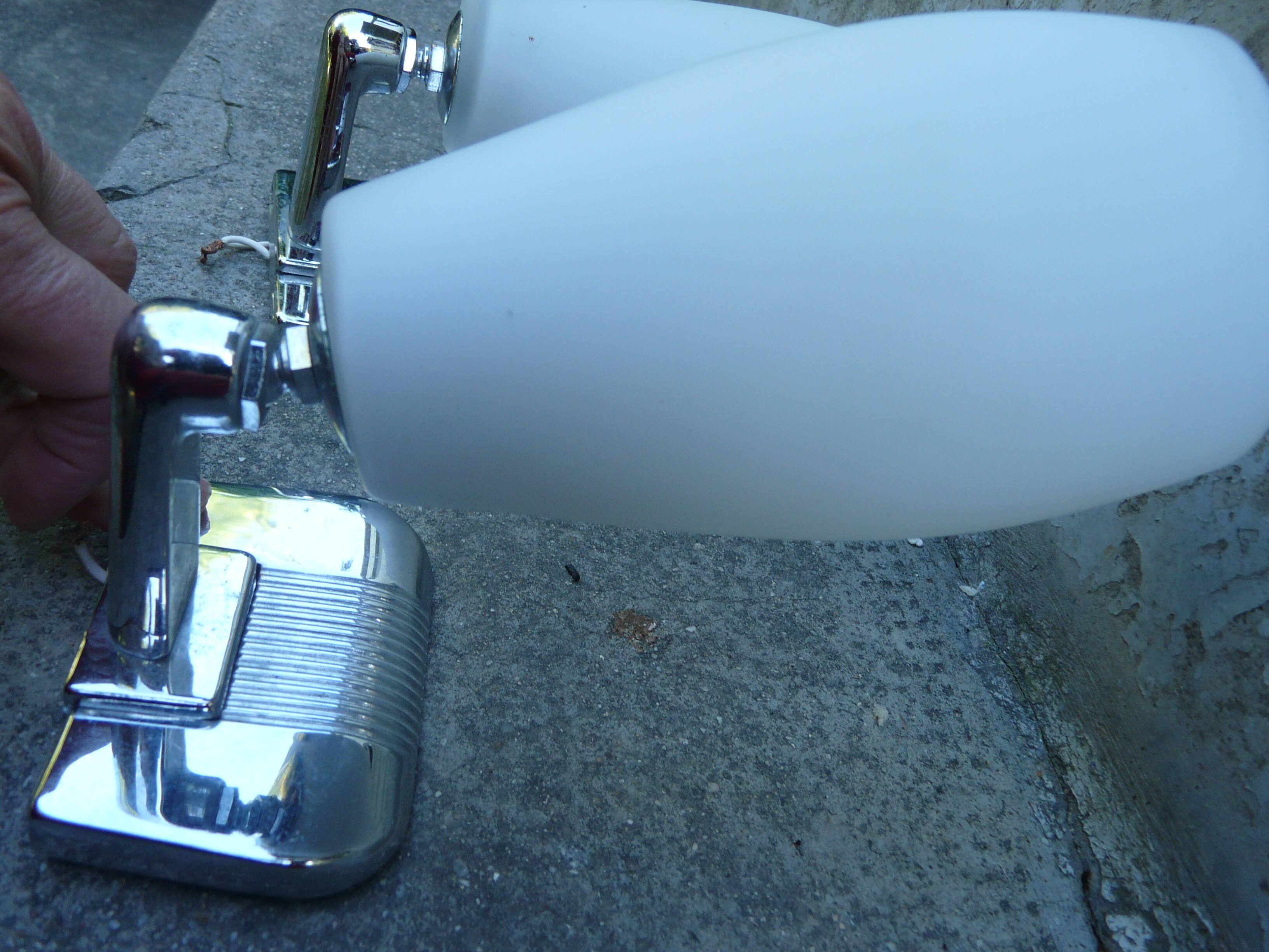 Pair of INDA adjustable white opaline chrome wall lights