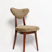 Vintage olive green heart-shaped velvet armchair, Europe, 1960s
