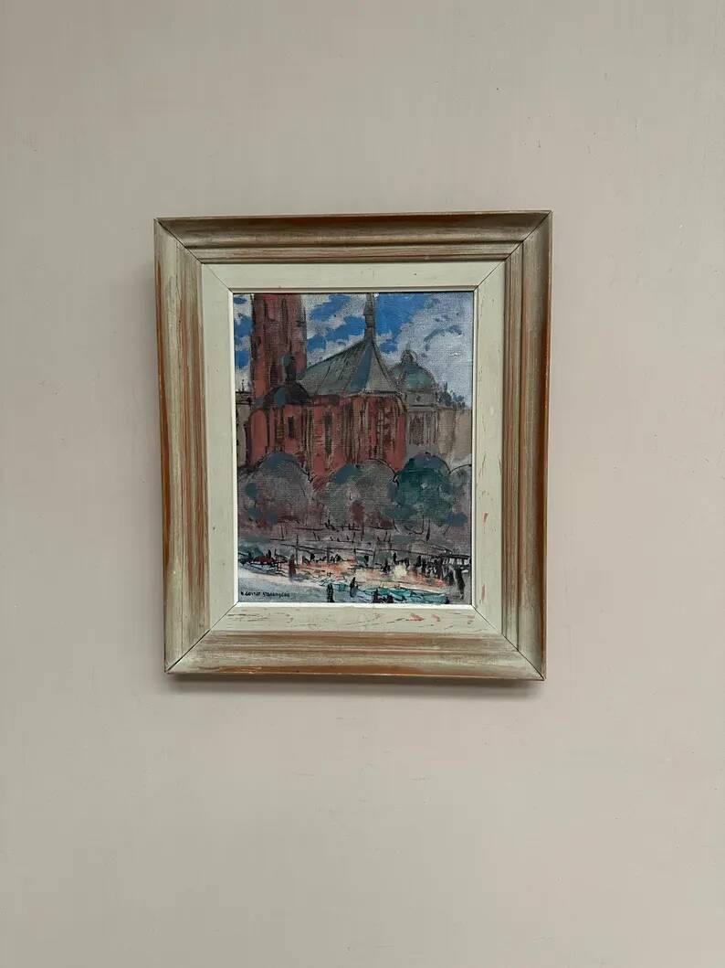 Original Swedish Oil on Panel – “Castle Behind Trees” by K. Gustaf Strandgers – Signed – Vintage & Framed