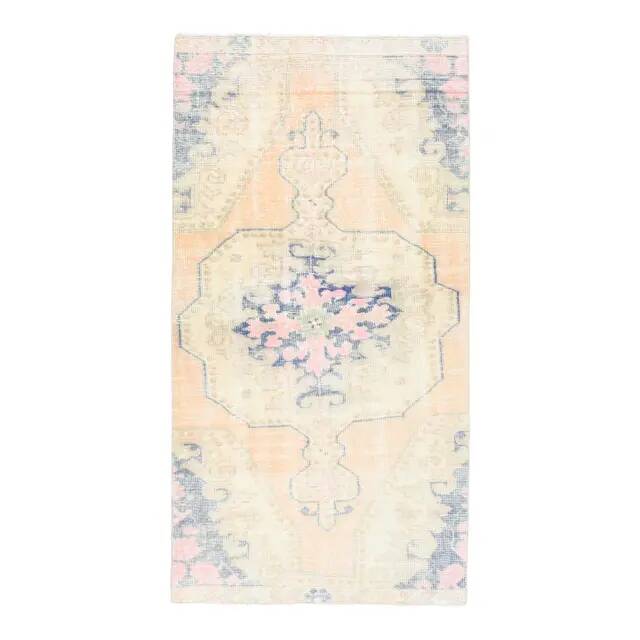 Vintage Turkish Oushak Handmade Wool Cotton Orange Area Rug 100x195