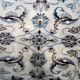1950s hand-knotted wool rug with silk highlights, ivory and blue, 118 × 200 cm
