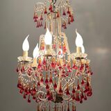 Vintage italian murano glass crystal macaroni beaded chandelier, 1950s