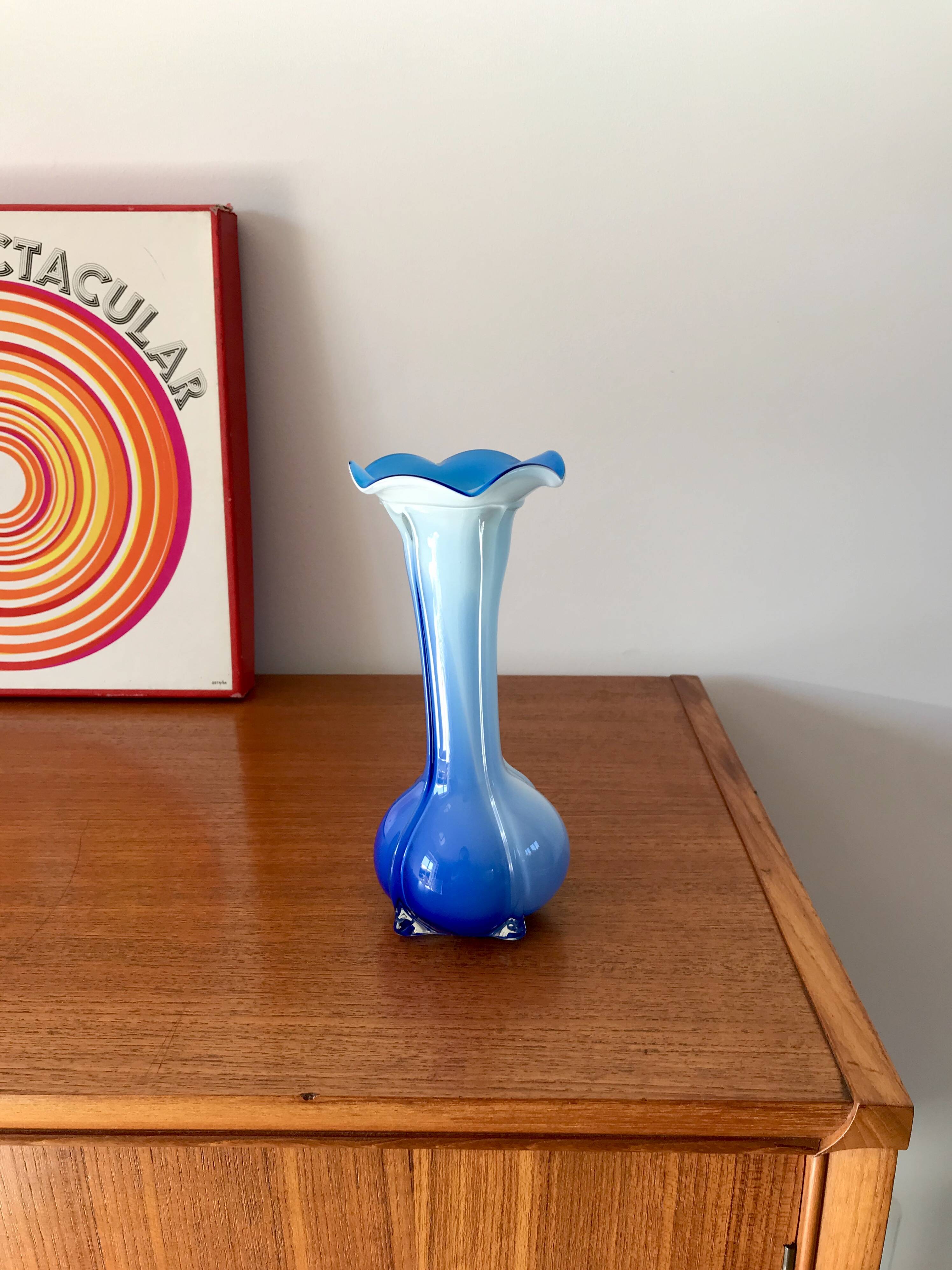 Tie & Dye blue opaline vase design from the 50s and 60s