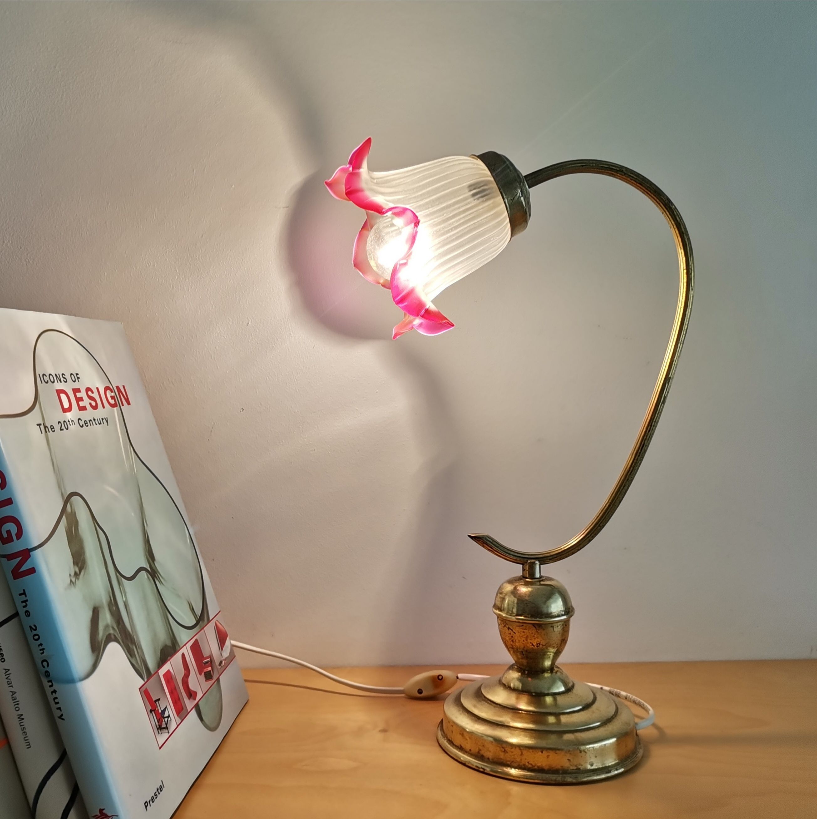 Art Nouveau 1930s brass and frosted glass table lamp