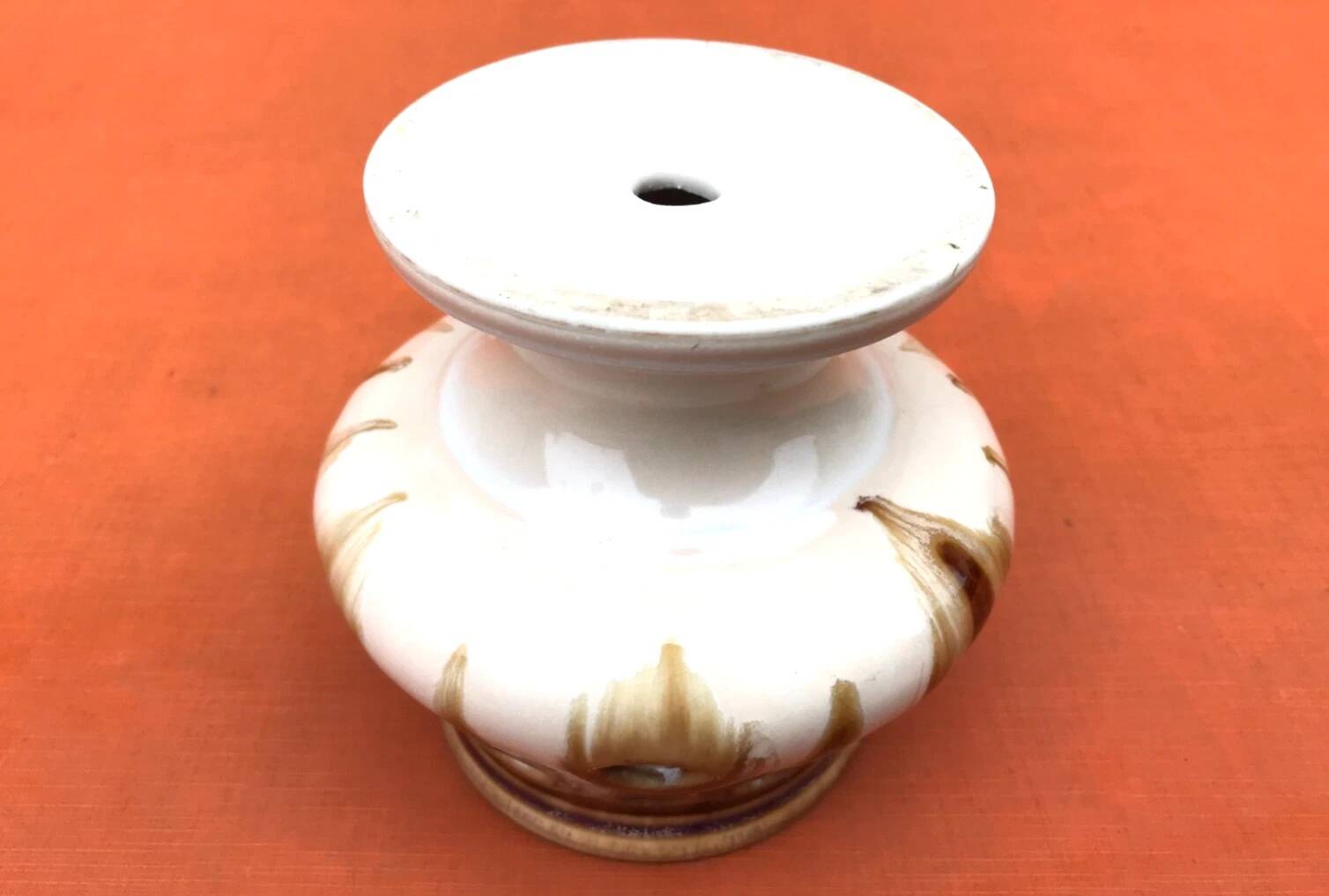 1950s Candle holder / Lantern on a glazed ceramic pedestal