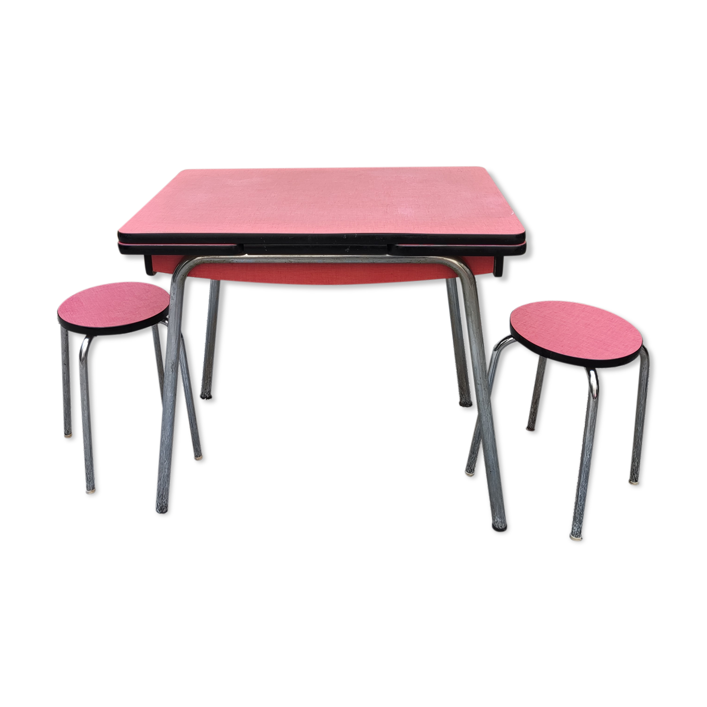 Table with two stools in red formica
