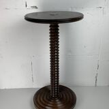 Brutalist Wood Turned Wine Press Side Table