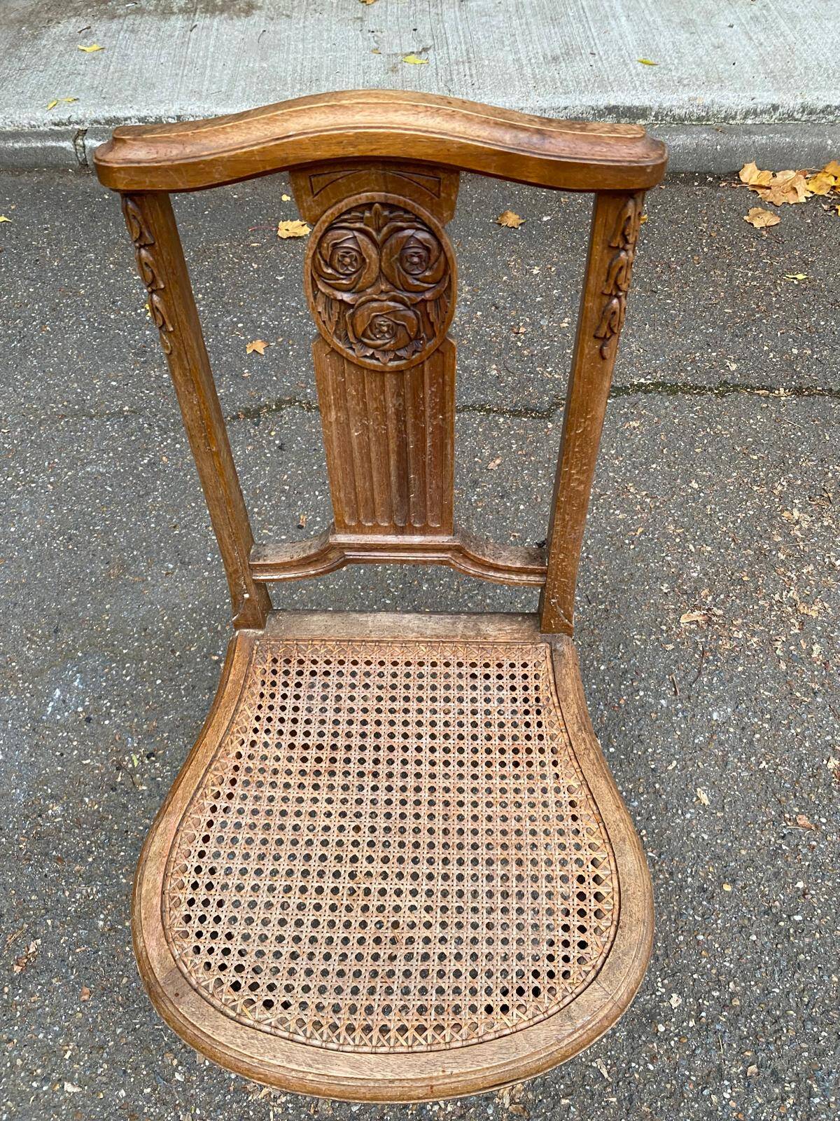 Art Deco lyre chair in solid caned wood