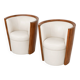 Pair of Art Deco armchairs in cream/white leather and burl veneer.