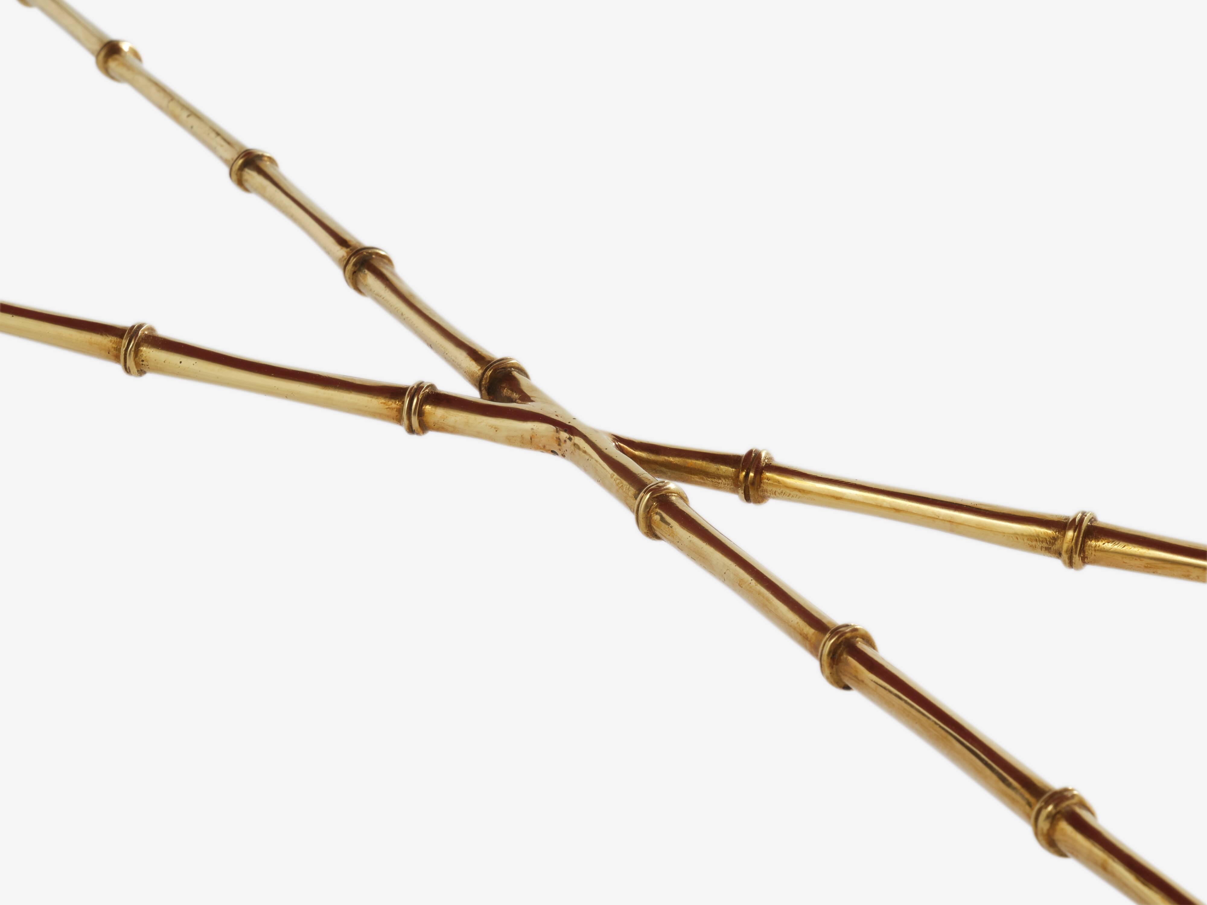 Bamboo coffee table with brass and Chinese lacquer Maison Baguès 1950