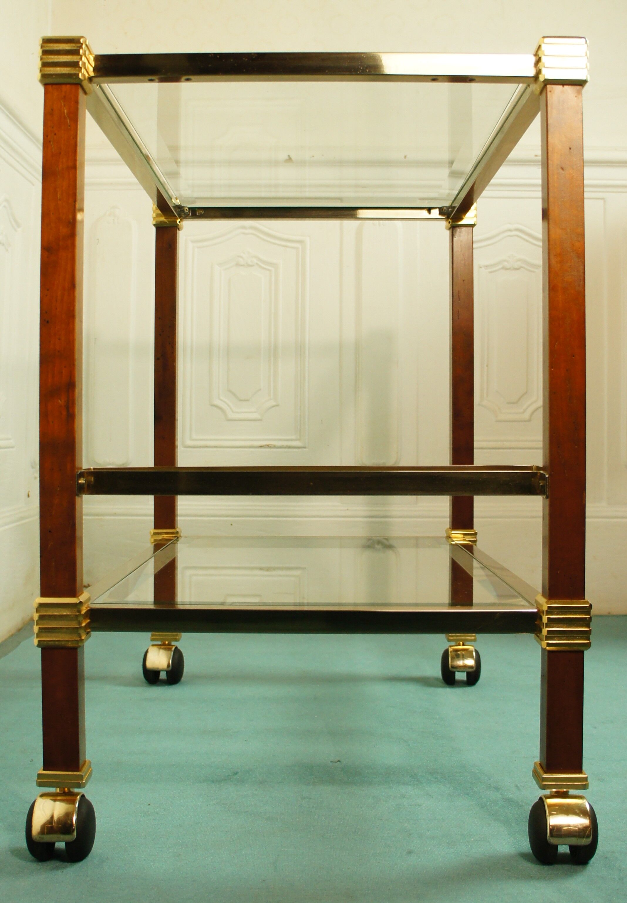 Dessert bar "Hollywood Regency" in gold metal, bevelled glass and mahogany