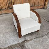 1920s Art Deco armchair in beige velvet and black wood — restored vintage chaise longue