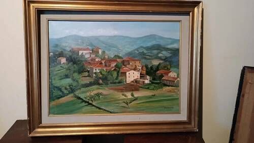 Oil Painting on Canvas Tuscan Landscape Panorama Signed P. Ciampini