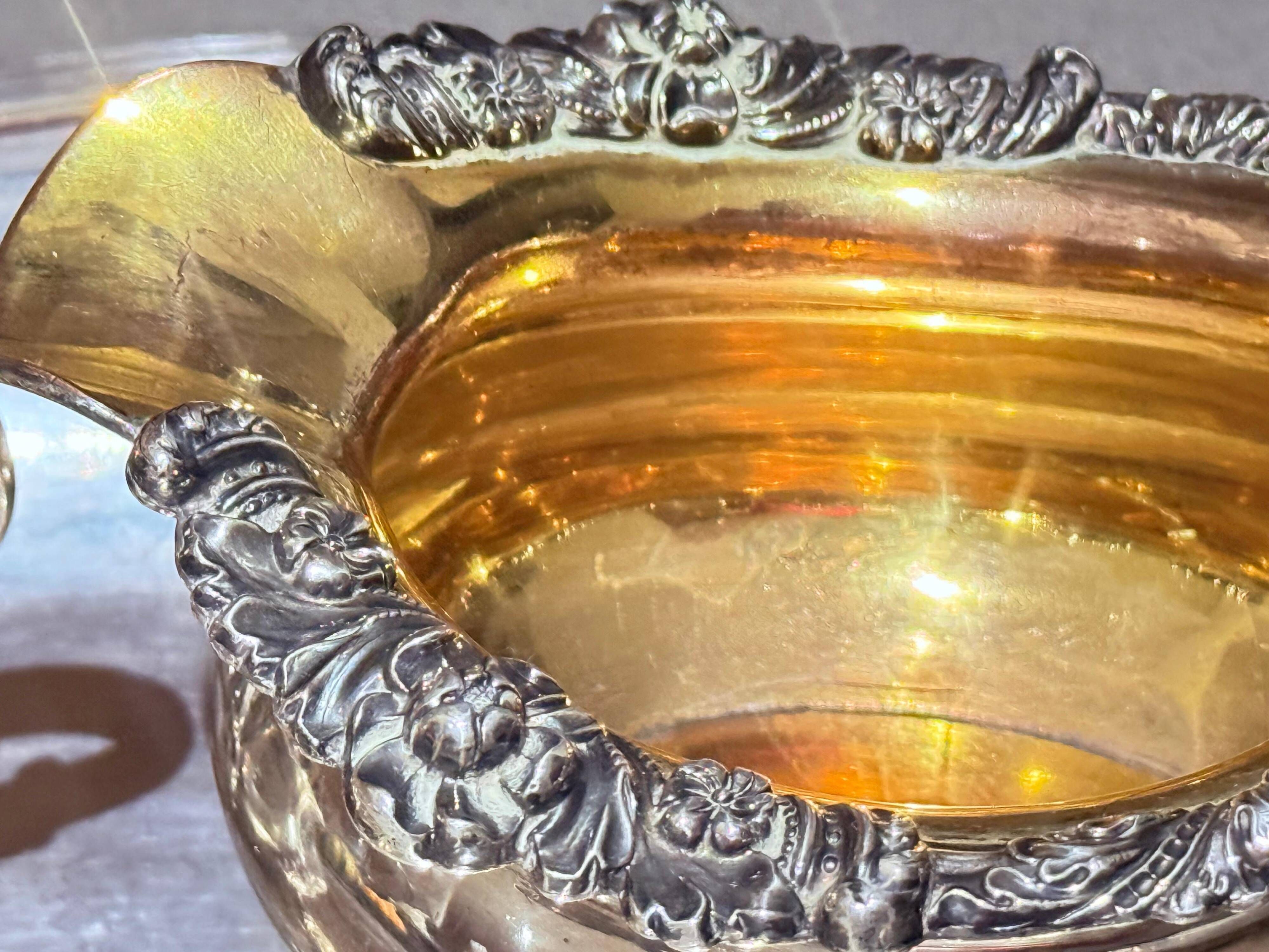 Antique Tea Set 4 Part English Silver Serving Tray, gild Home Decorative Objects