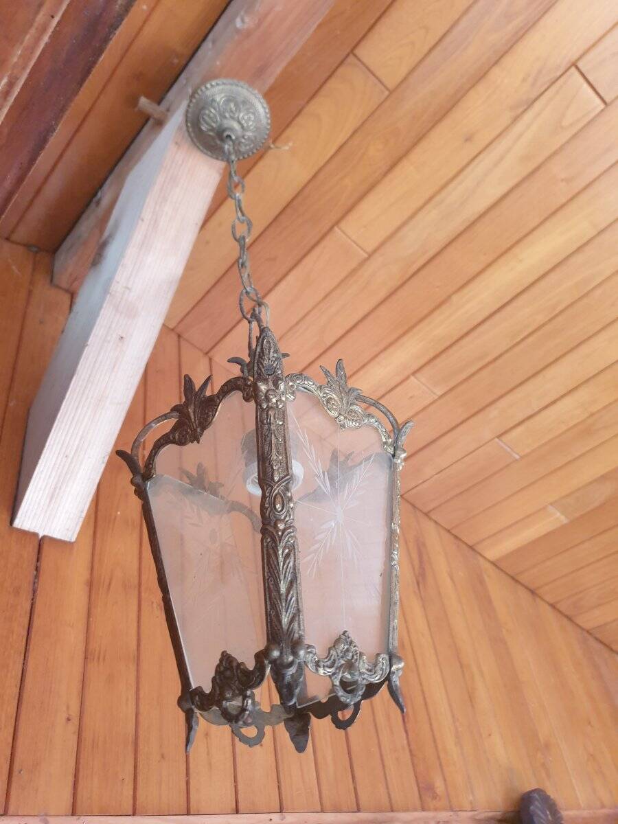 Small chandelier / lantern in bronze with etched glass - Louis XV style