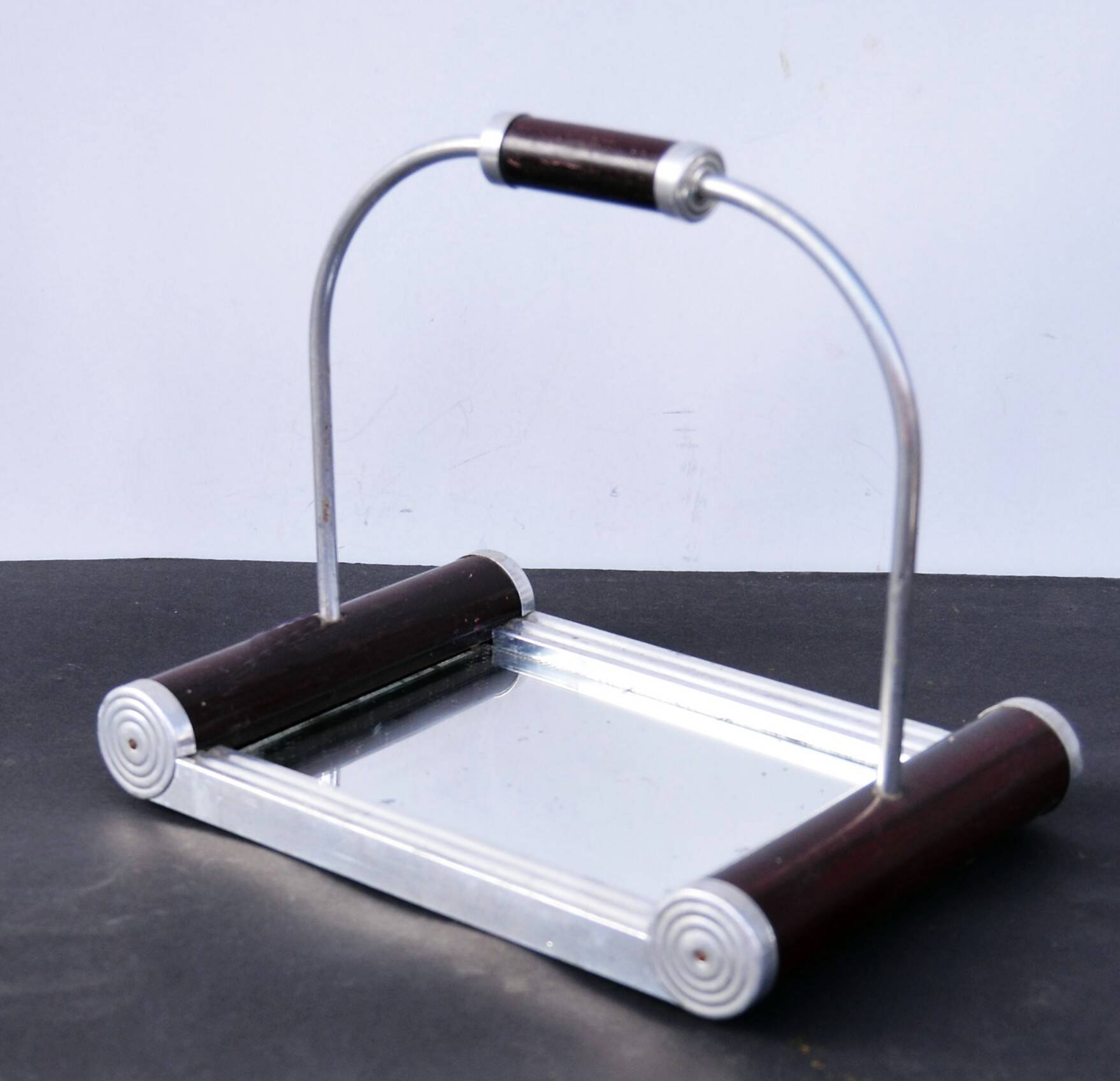 Lot of 2 Art Deco French Serving Mirror Tray