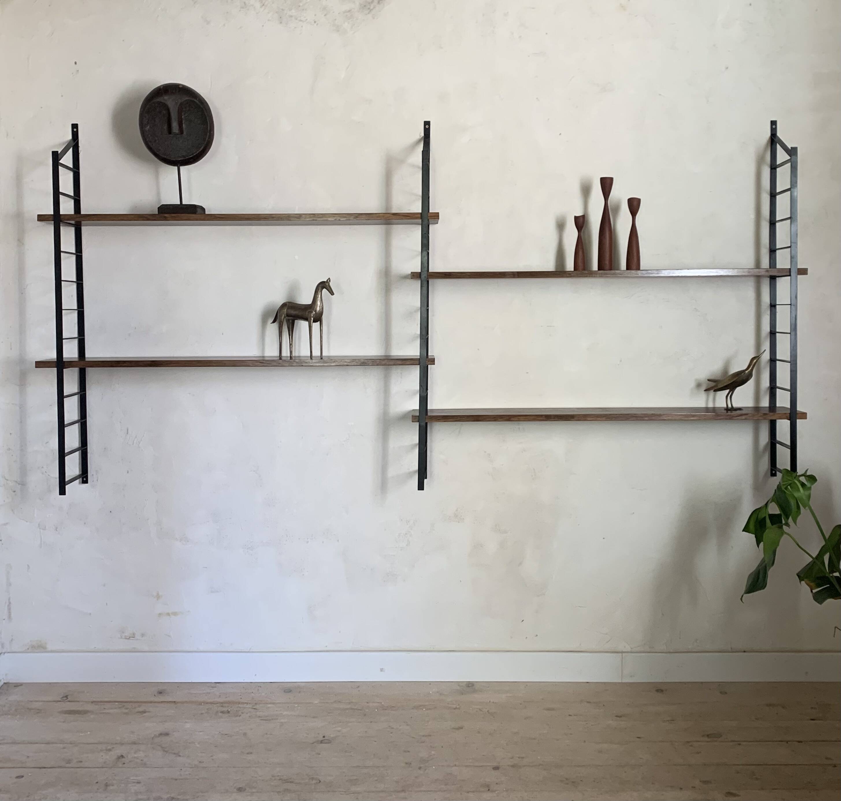 Vintage wall-mounted bookcase shelves in Rio rosewood