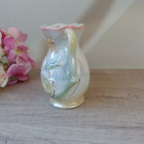 Iridescent ceramic vase floral decoration with double handles made in brazil