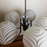 Chrome and opaline chandelier 70s