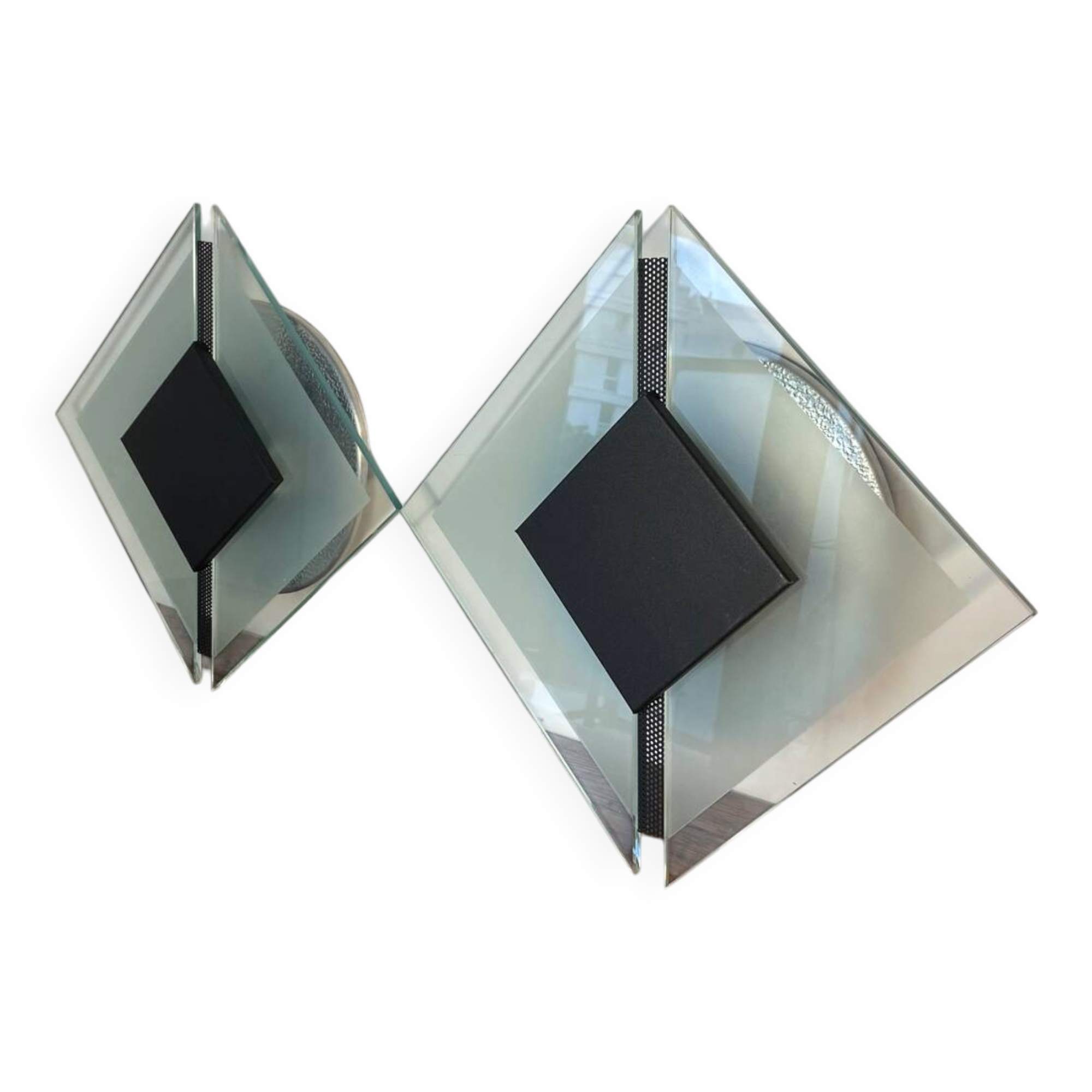 Pair of vintage design metal and glass wall lights