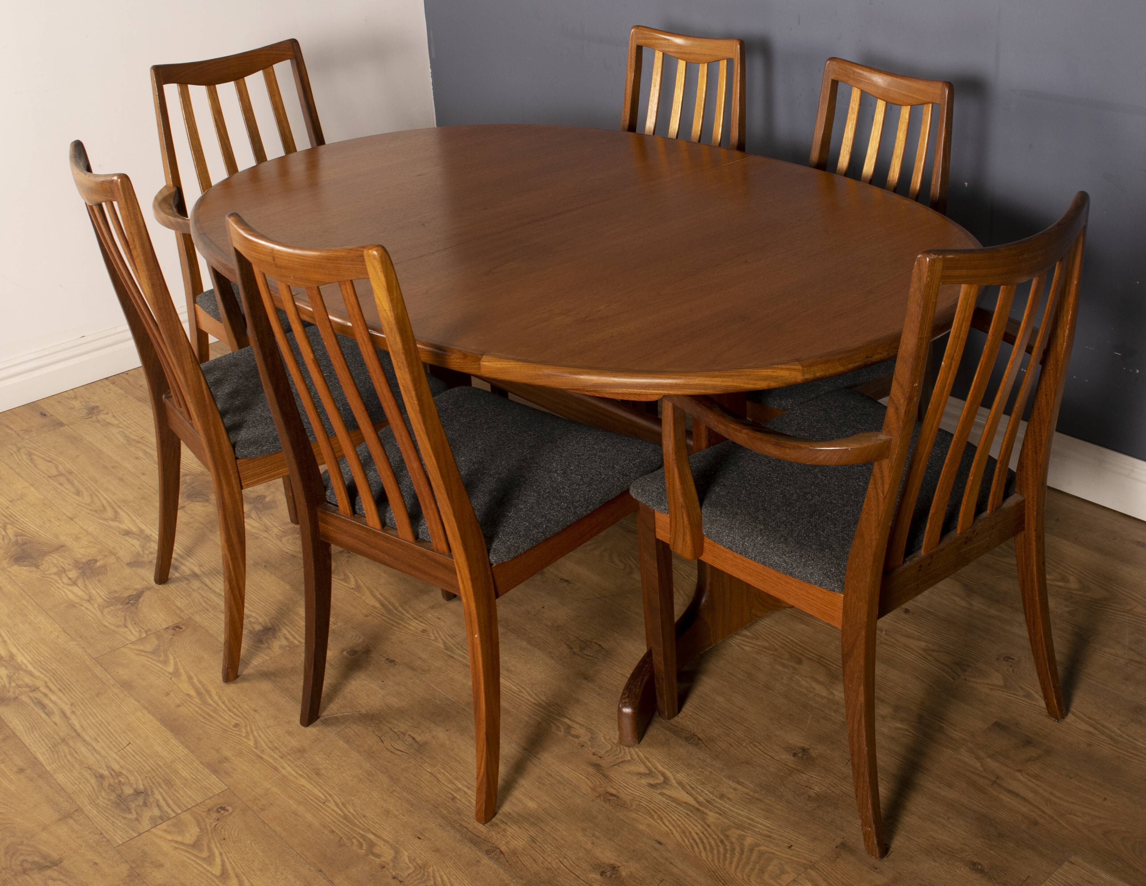 Restored teak 1960s g plan retro extending dining table & 6 chairs