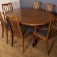 Restored teak 1960s g plan retro extending dining table & 6 chairs