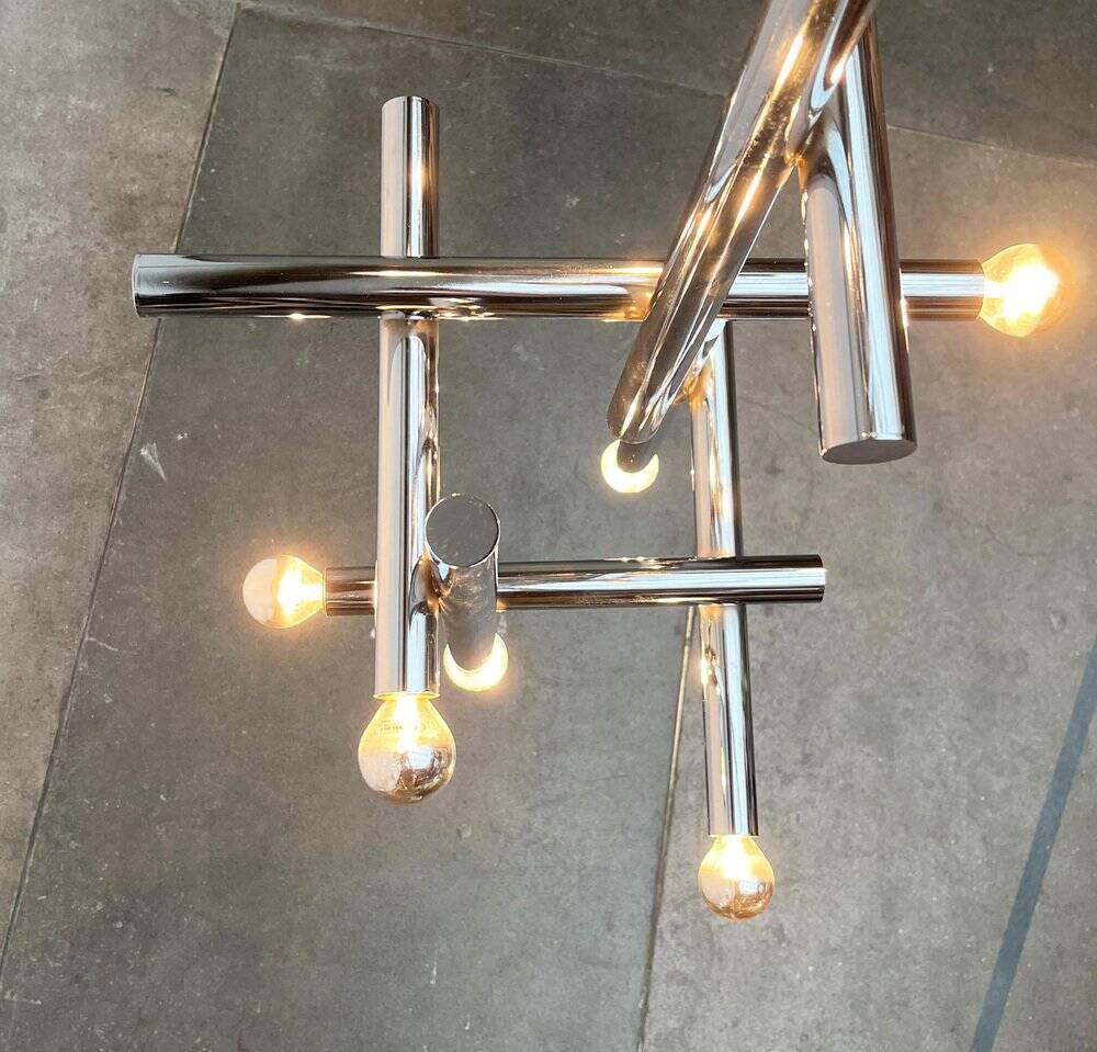 Minimalist chrome ceiling lamp from the mid-century space age by Temde, Switzerland, 1960s.