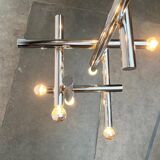 Minimalist chrome ceiling lamp from the mid-century space age by Temde, Switzerland, 1960s.