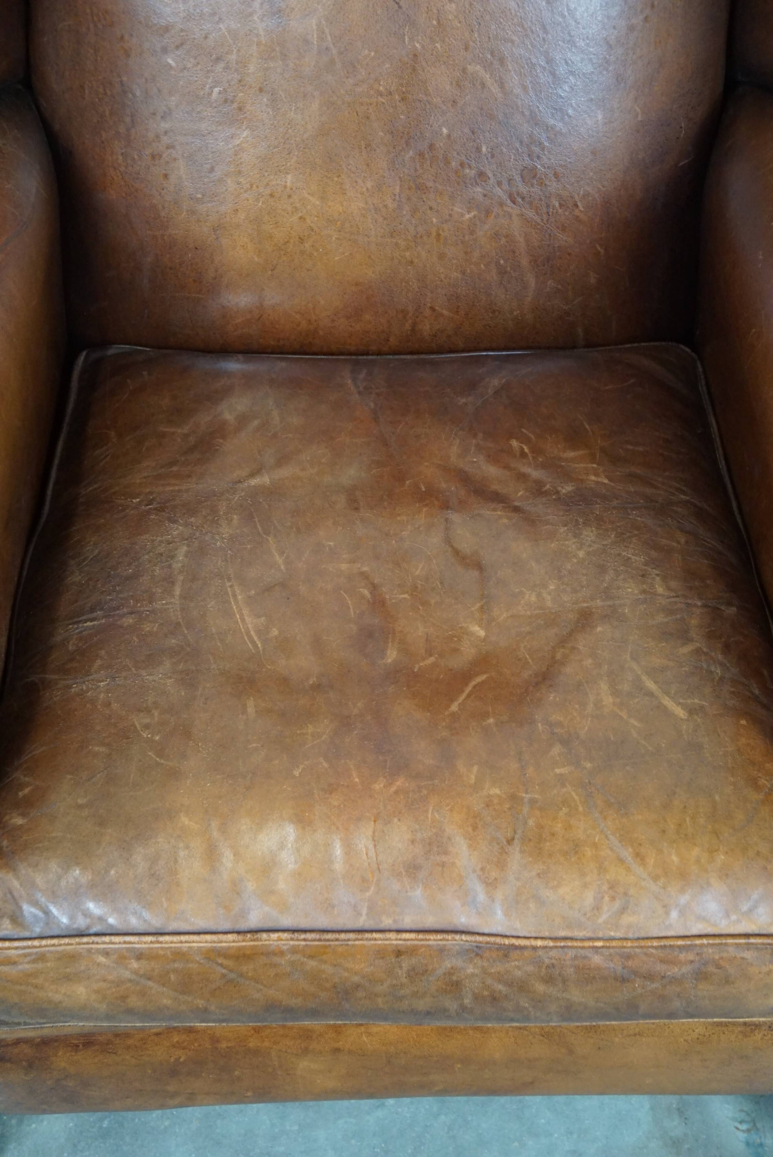 especially comfortable wingback chair made of sheepskin leather, stunning colors