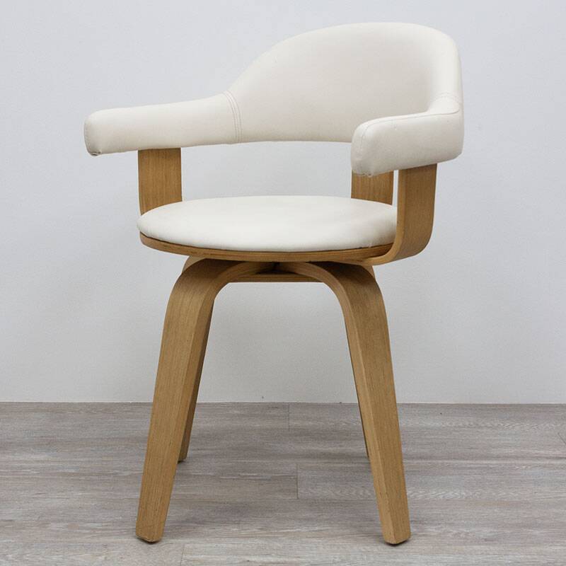 Opjet swivel chair in white faux leather and wood