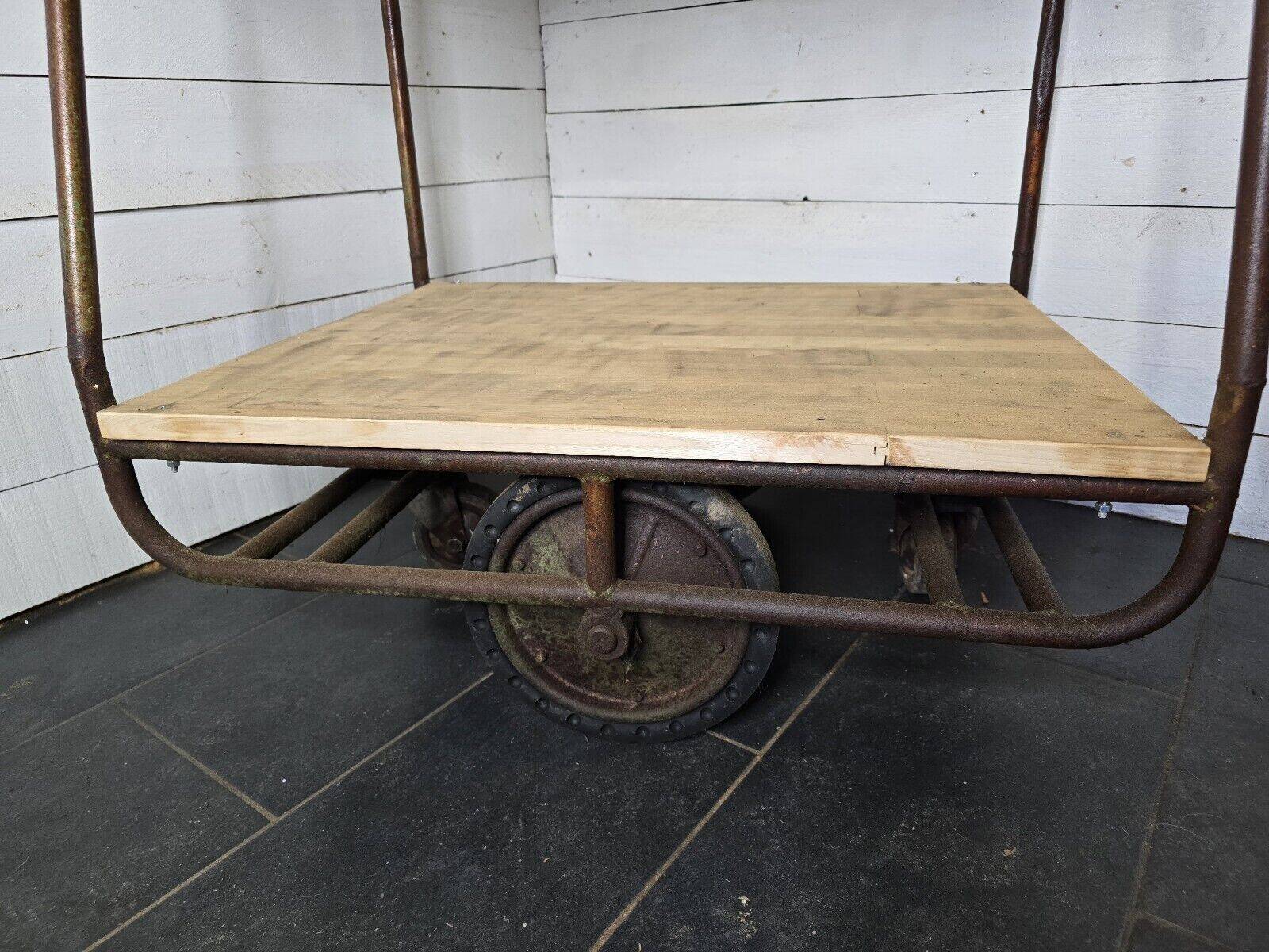 industrial iron and wood trolley shelf