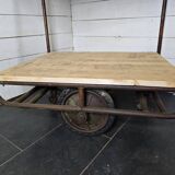 industrial iron and wood trolley shelf