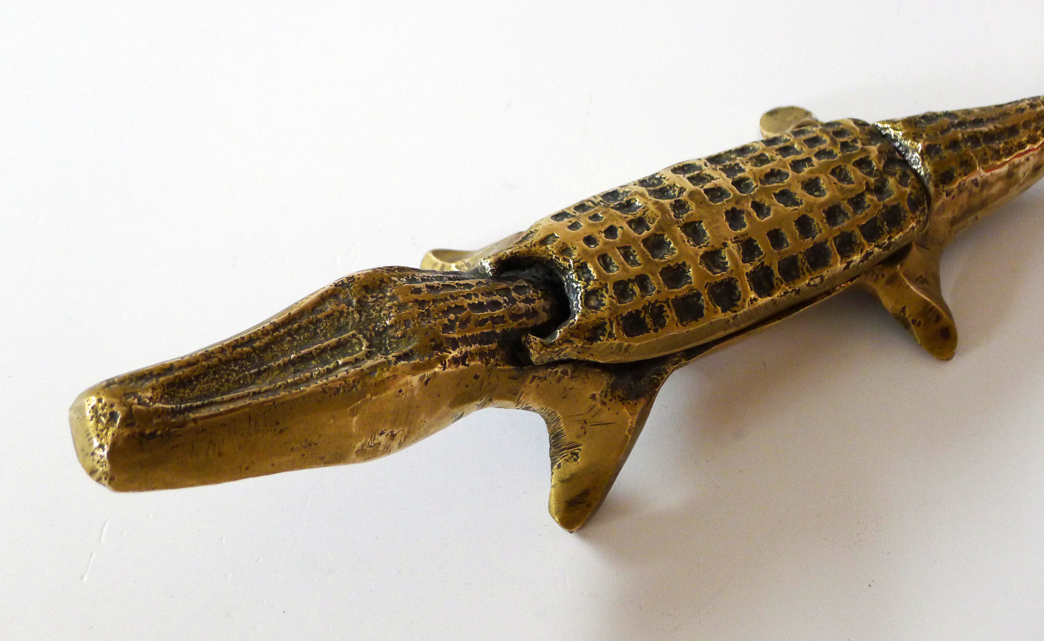 Crocodile ashtray with brass lid